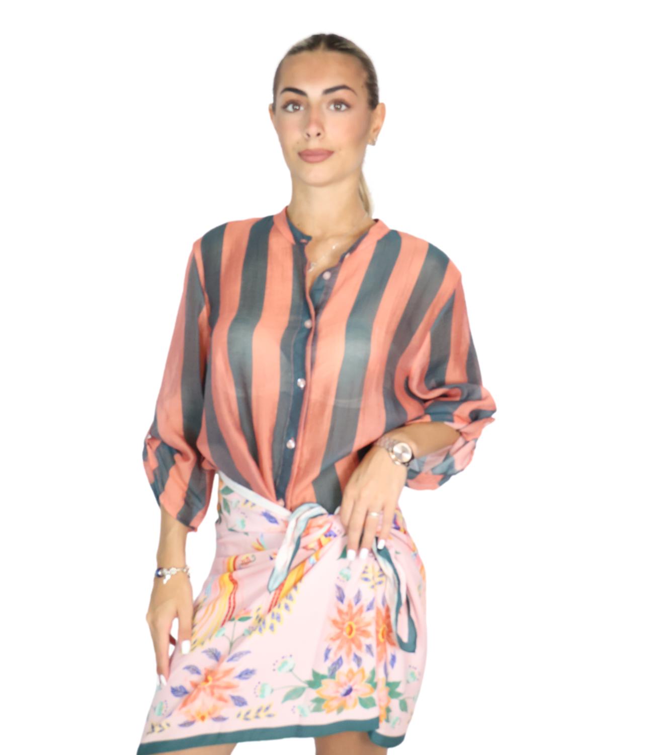 Have One Camicia Riga Verde/rosa da Donna