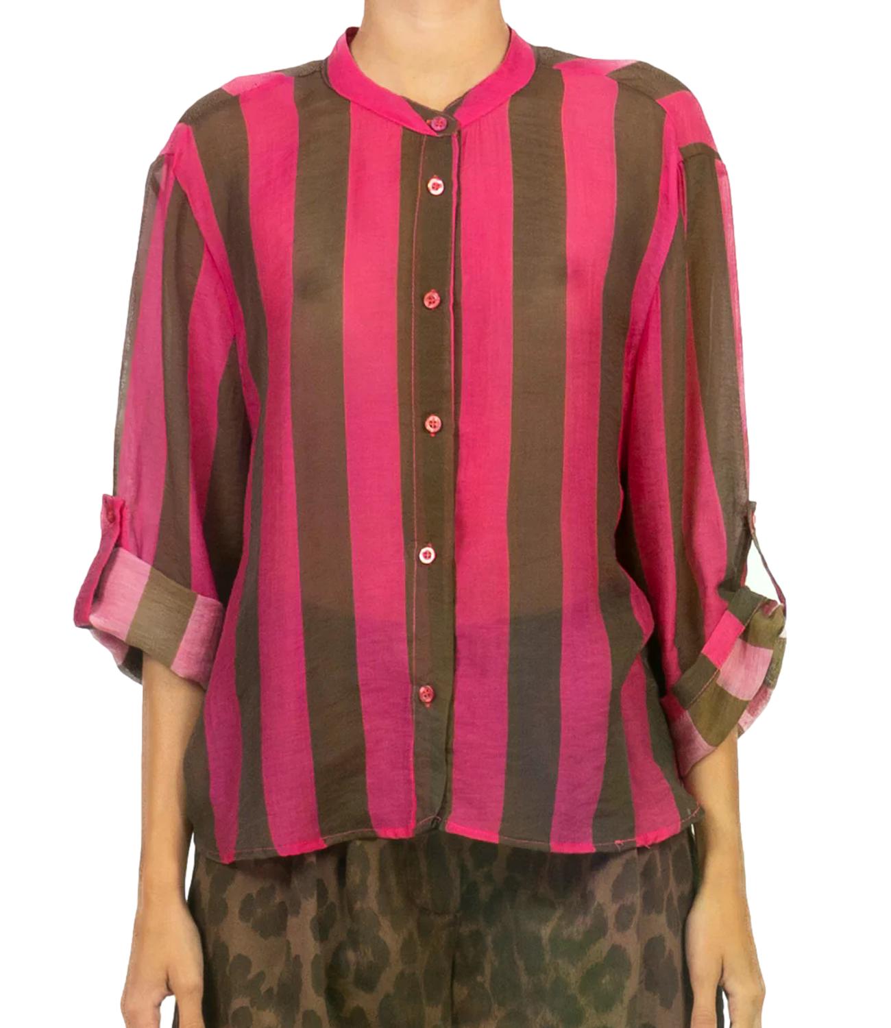 Have One Camicia Riga Marrone/fuxia da Donna