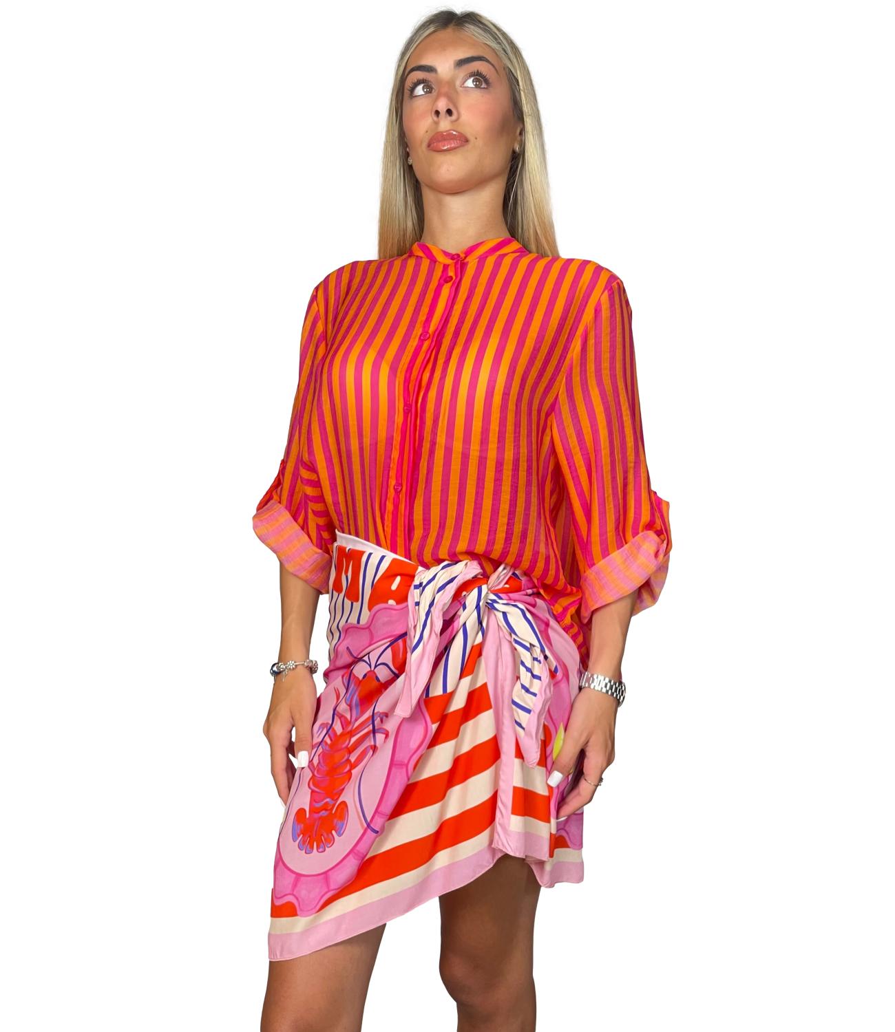 Have One Camicia Riga Arancio/fuxia da Donna