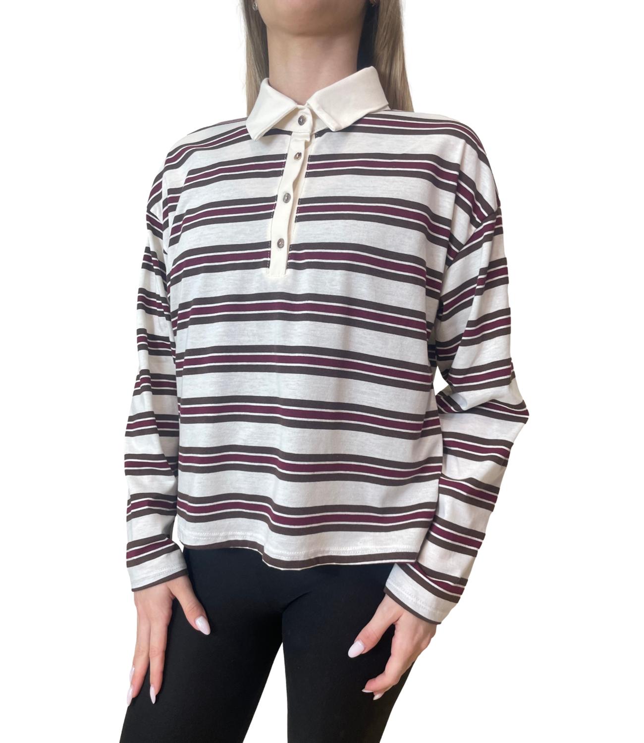 Have One Polo Righe Bordeaux/Moro Donna