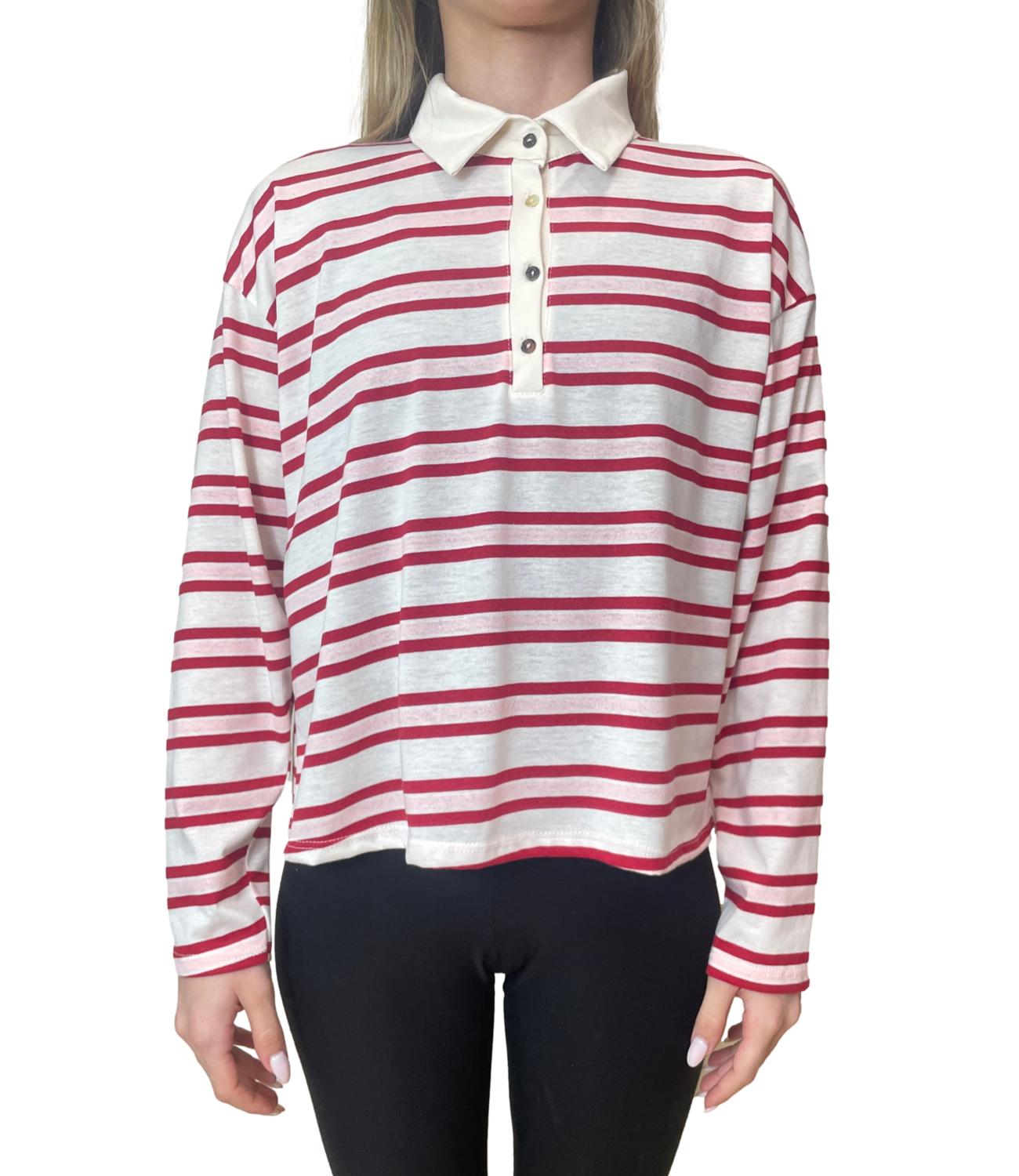 Have One Polo Righe Rosa/Rosso Donna