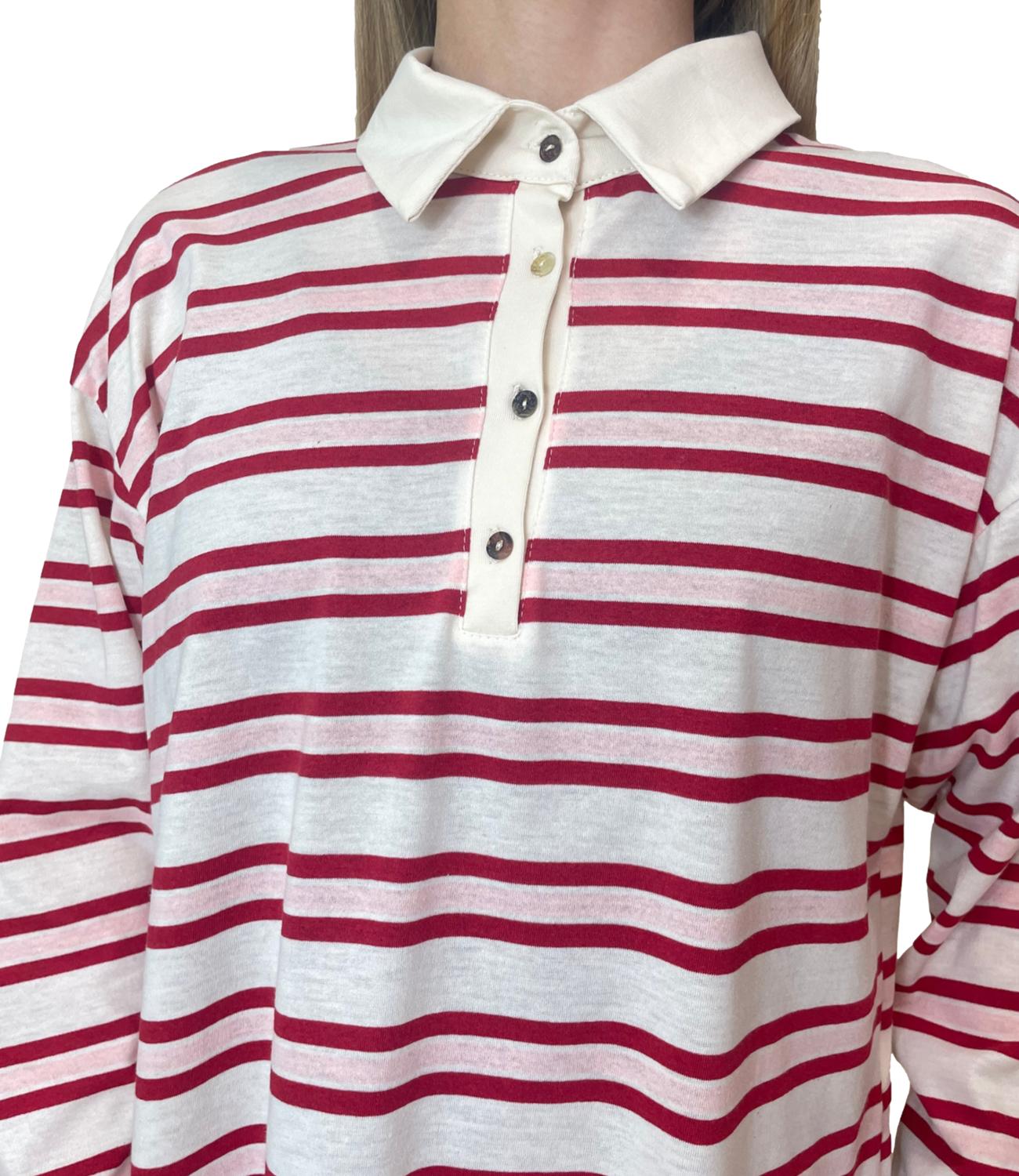 Have One Polo Righe Rosa/Rosso Donna