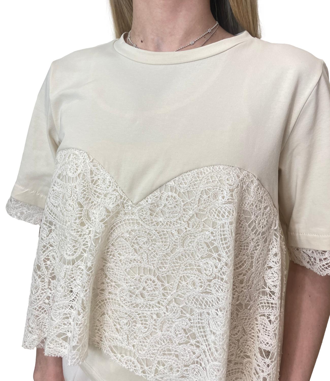 Have One T-shirt Pizzo Panna Donna