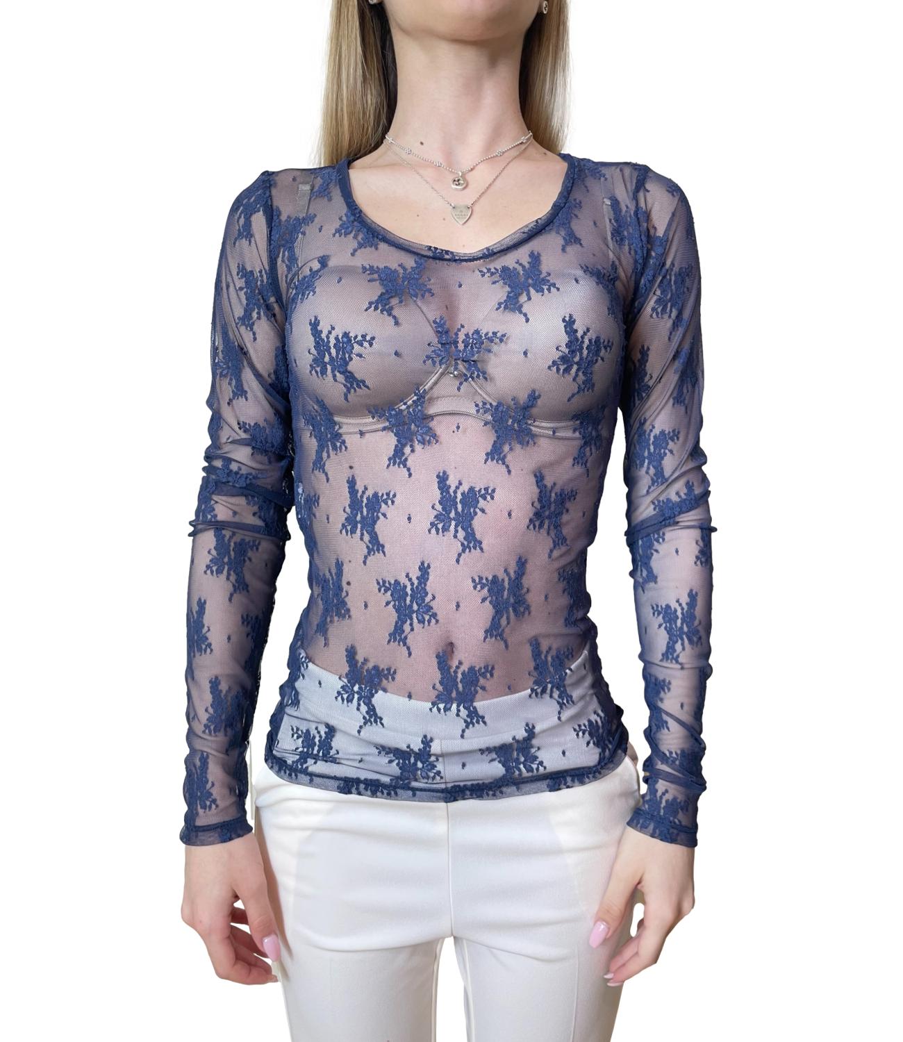 Imperial Camicia Pizzo Blu Donna