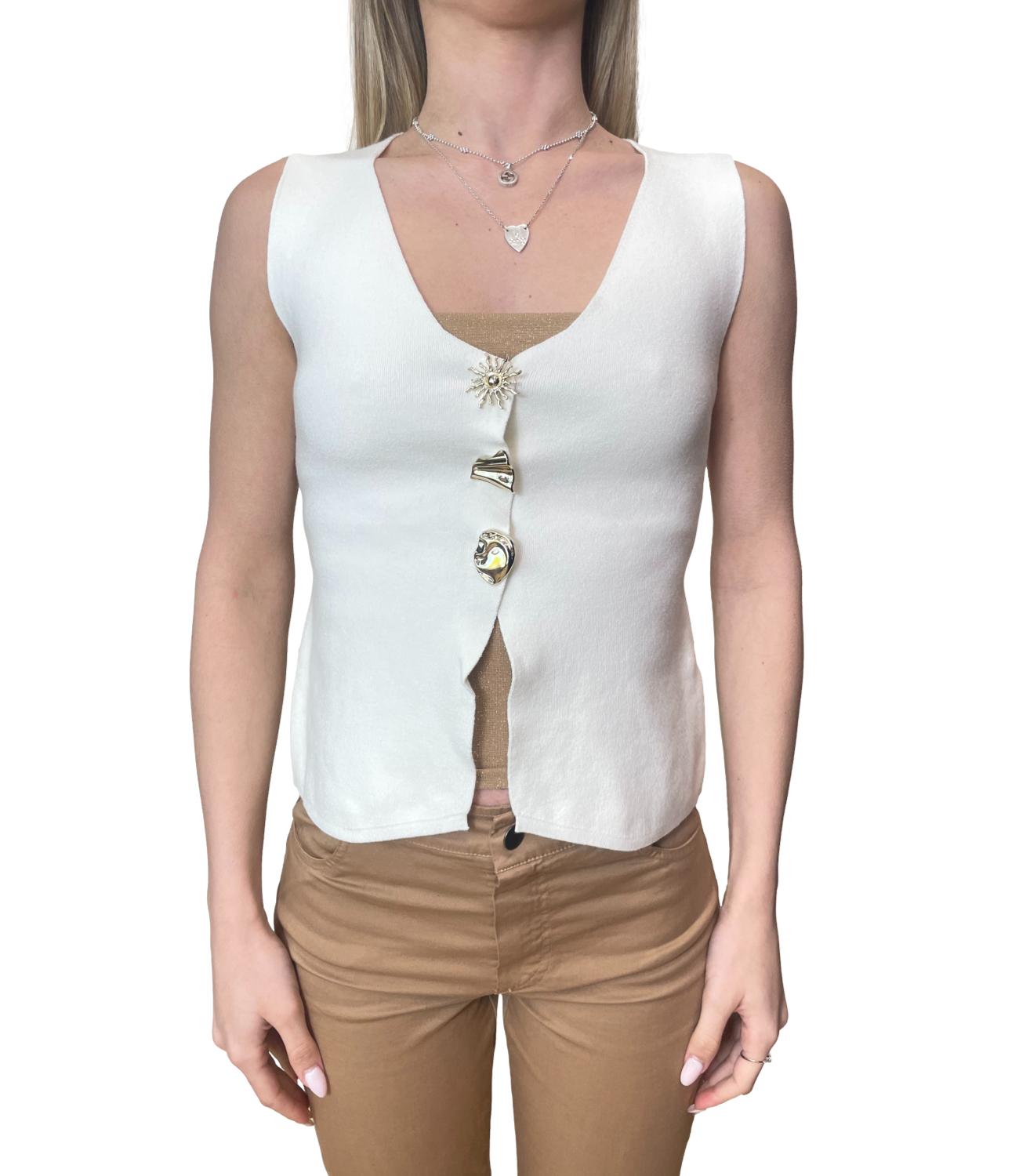 Kontatto Gilet Bottoni Gioiello Panna Donna