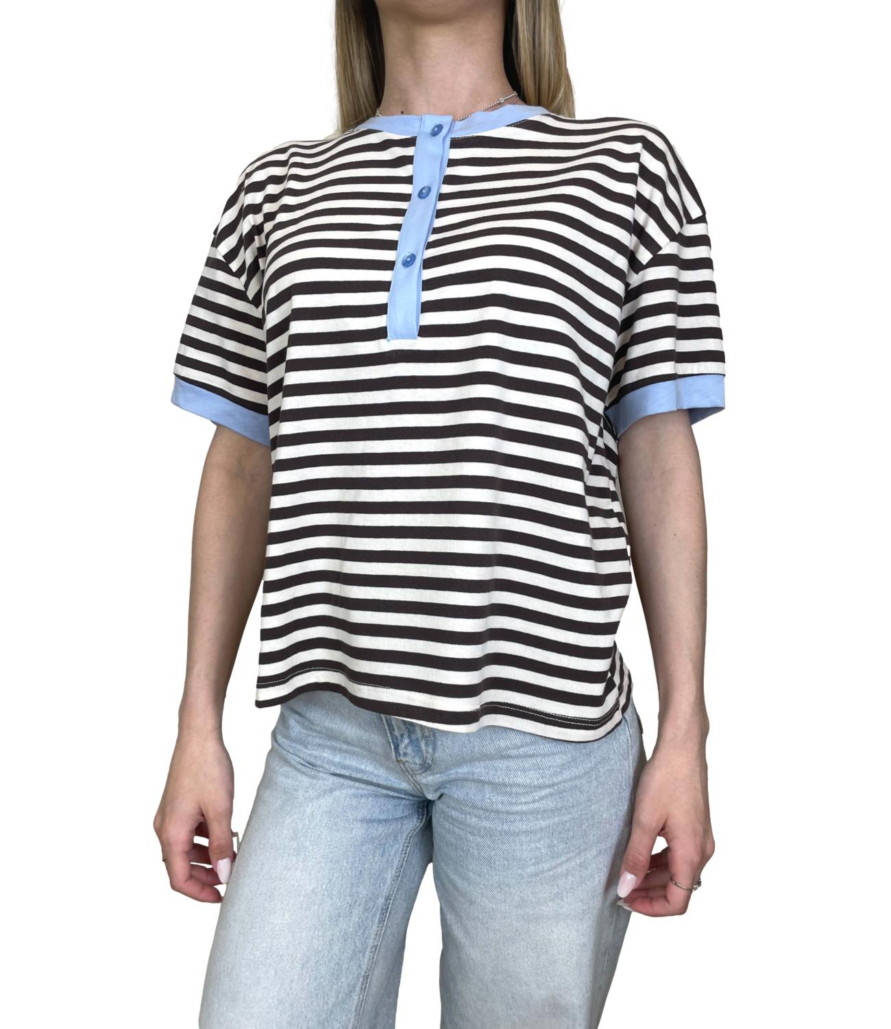 Motel T-shirt Righe Panna/Moro Donna