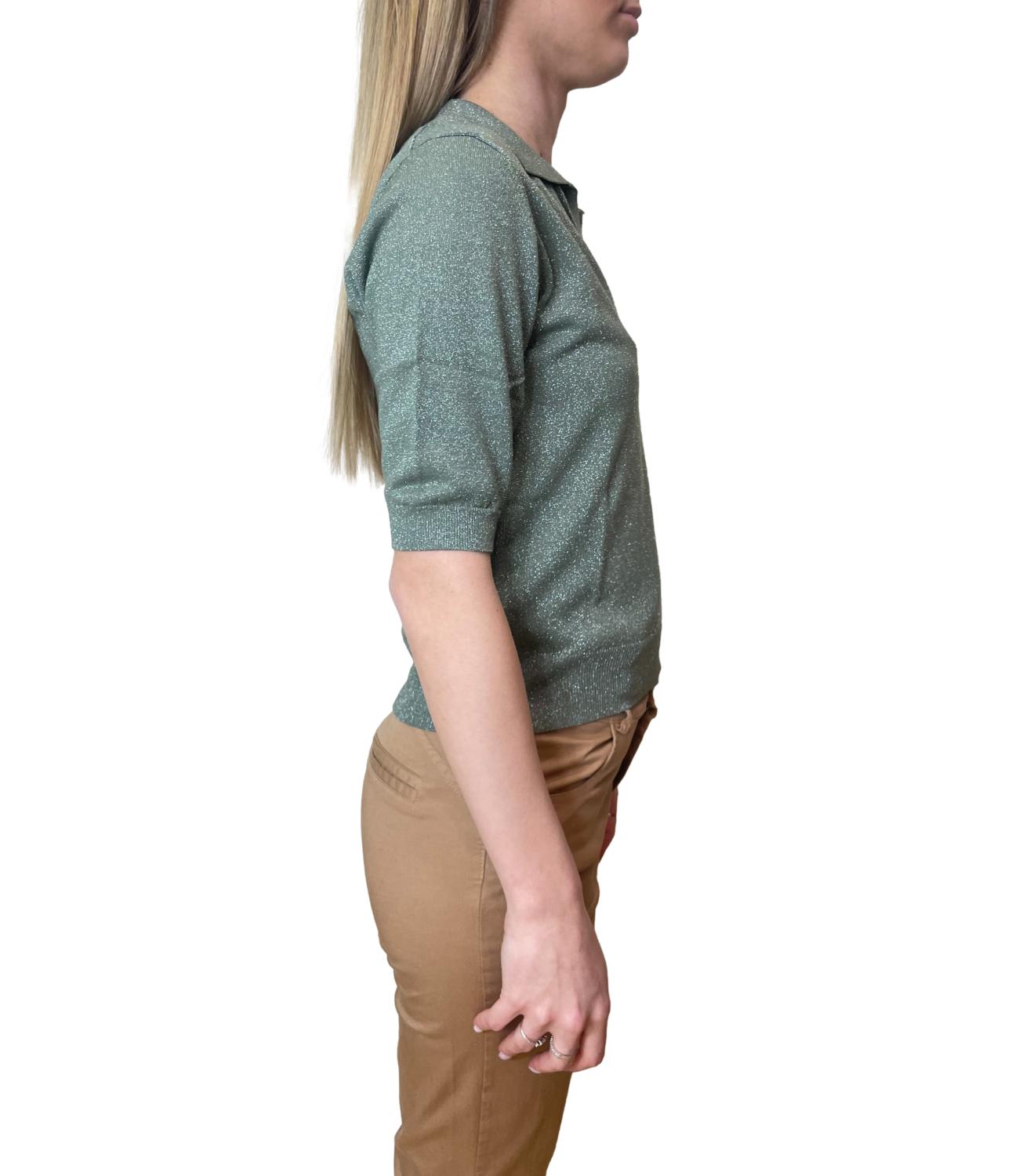 Motel Maglia Polo Lurex Verde Militare Donna