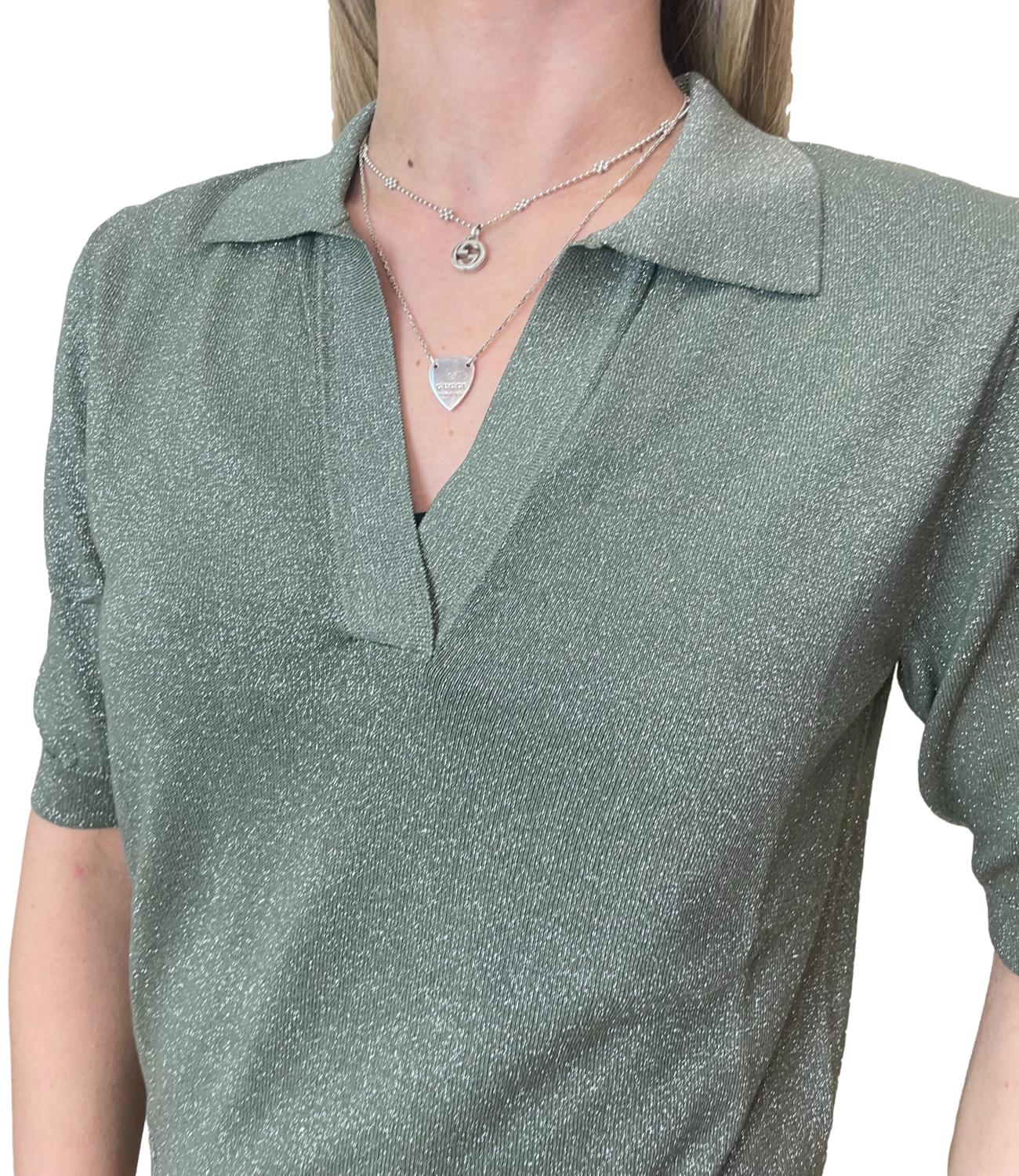 Motel Maglia Polo Lurex Verde Militare Donna