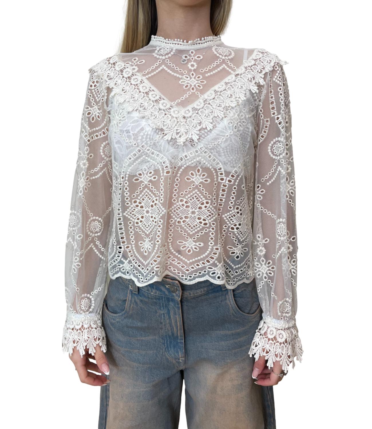 Motel Camicia Pizzo Panna Donna