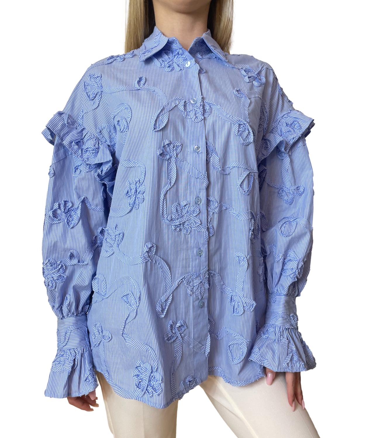 Silence Limited Camicia Flower Stripe Azzurro Donna