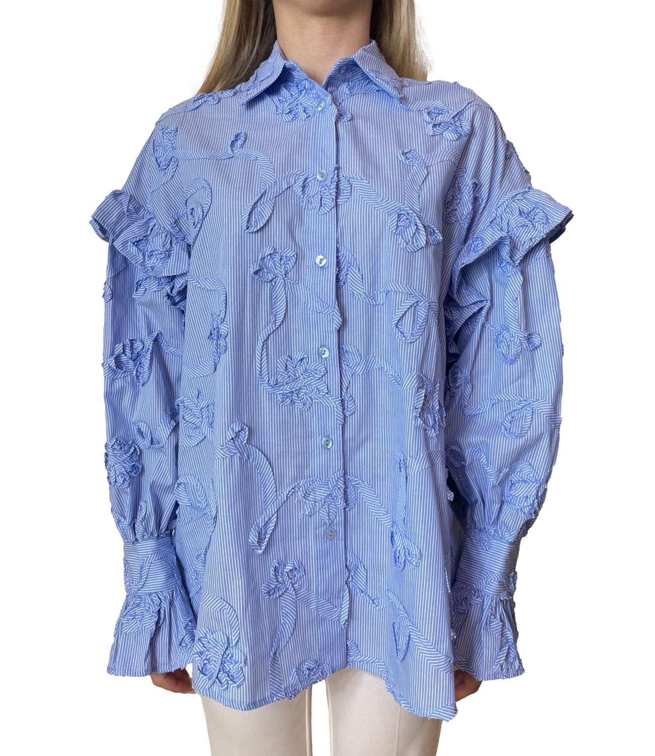 Silence Limited Camicia Flower Stripe Azzurro Donna