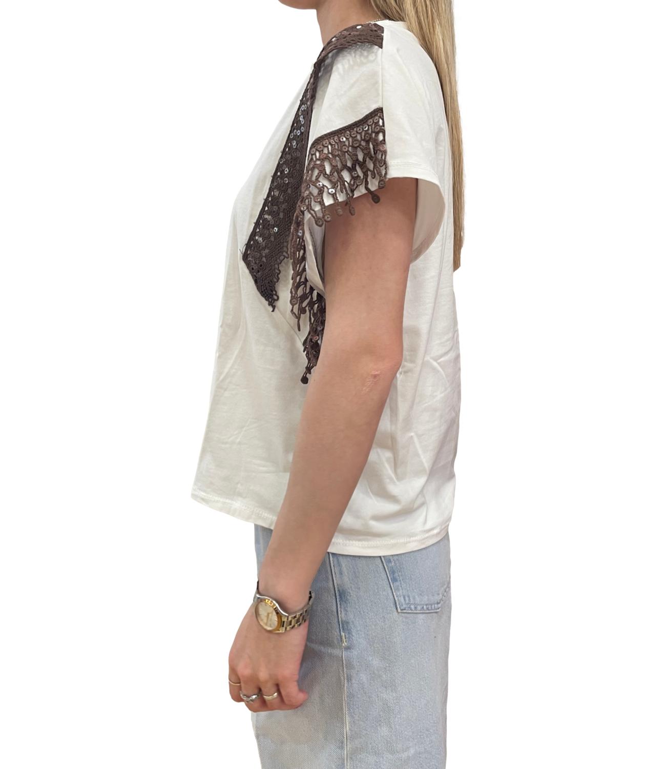 SUSY MIX t-shirt bianca con frangia moro donna
