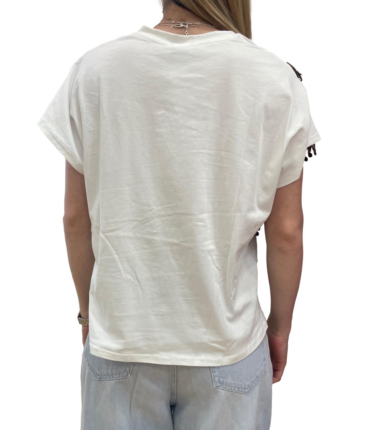 SUSY MIX t-shirt bianca con frangia moro donna
