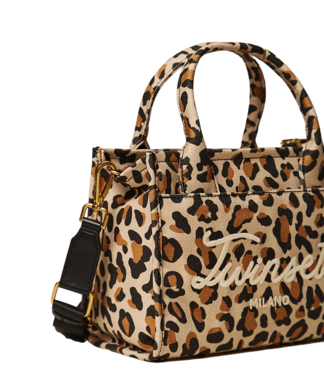 TWIN SET borsa Tote Piccola In Tessuto Sue Manici C/Logo maculata donna