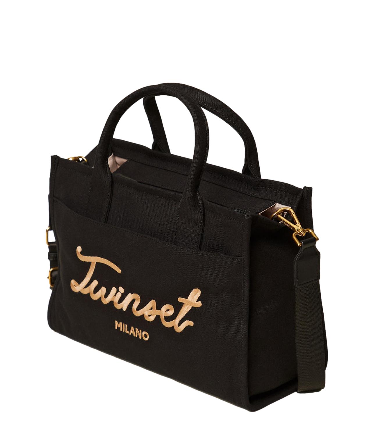 TWIN SET borsa Tote Grande In Tessuto Sue Manici C/Logo nera donna