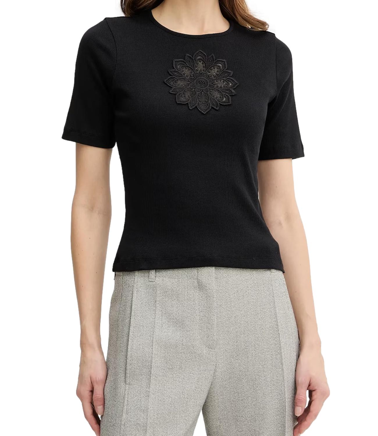 Twinset T-Shirt In Costina Con Ricamo Intarsio Donna