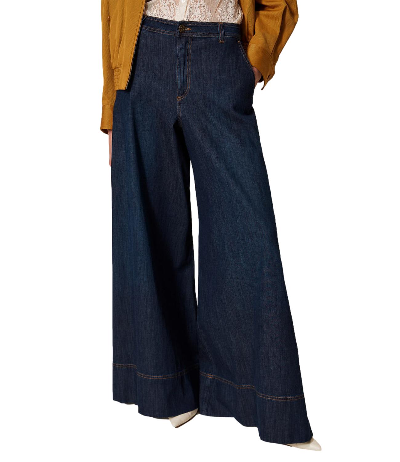 TWIN SET Pantalone Palazzo In Denim blu scuro donna