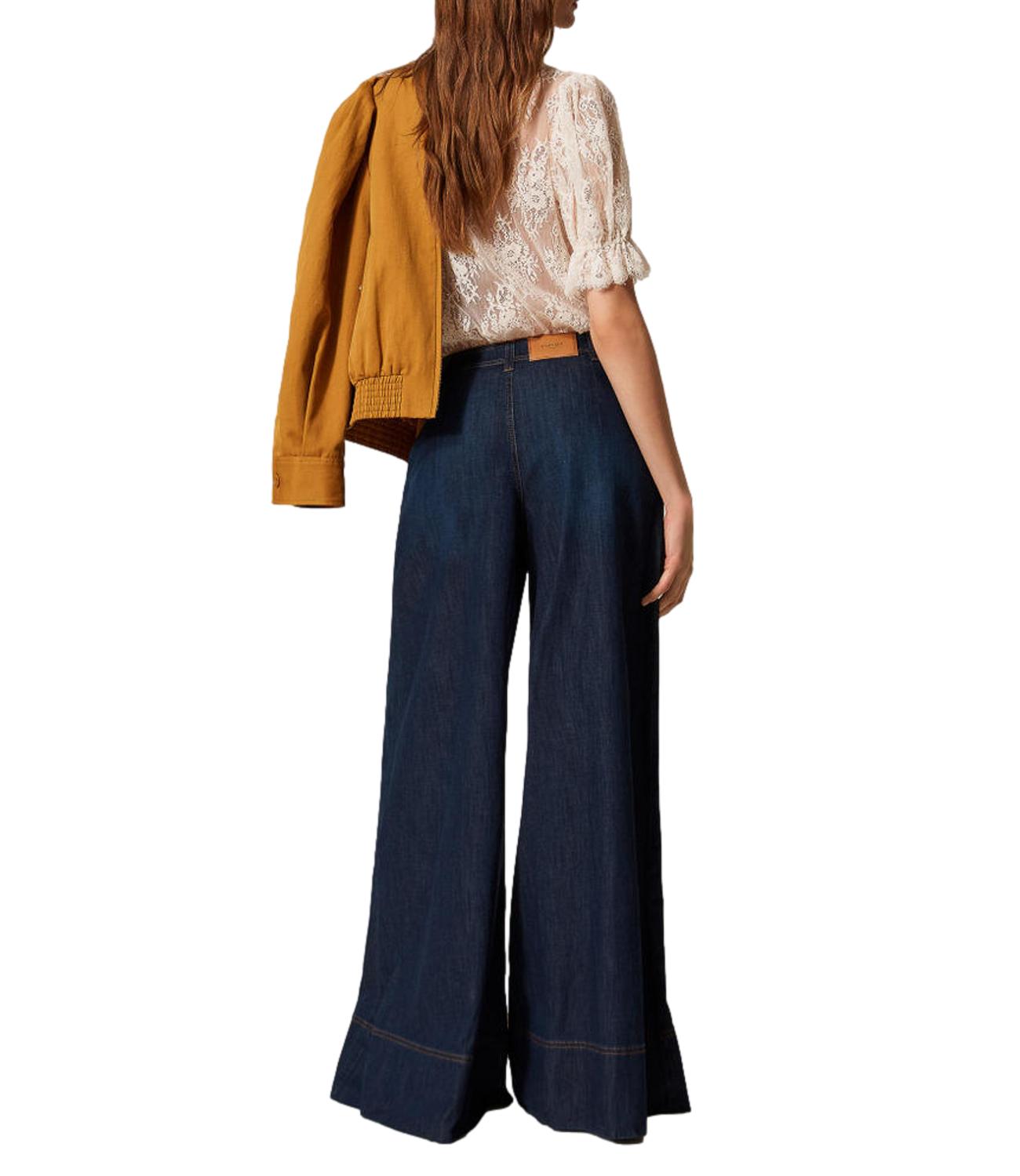 TWIN SET Pantalone Palazzo In Denim blu scuro donna