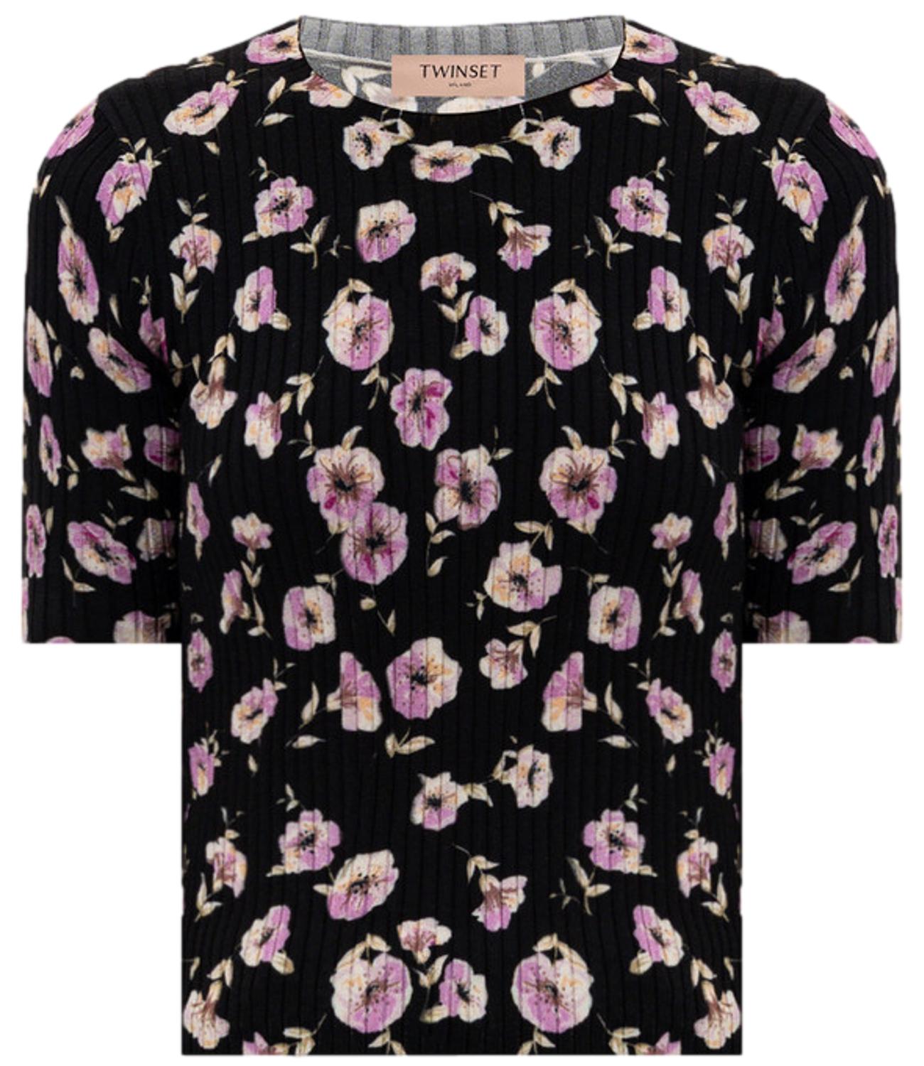 Twinset Maglia Fiore Black/Rose Donna
