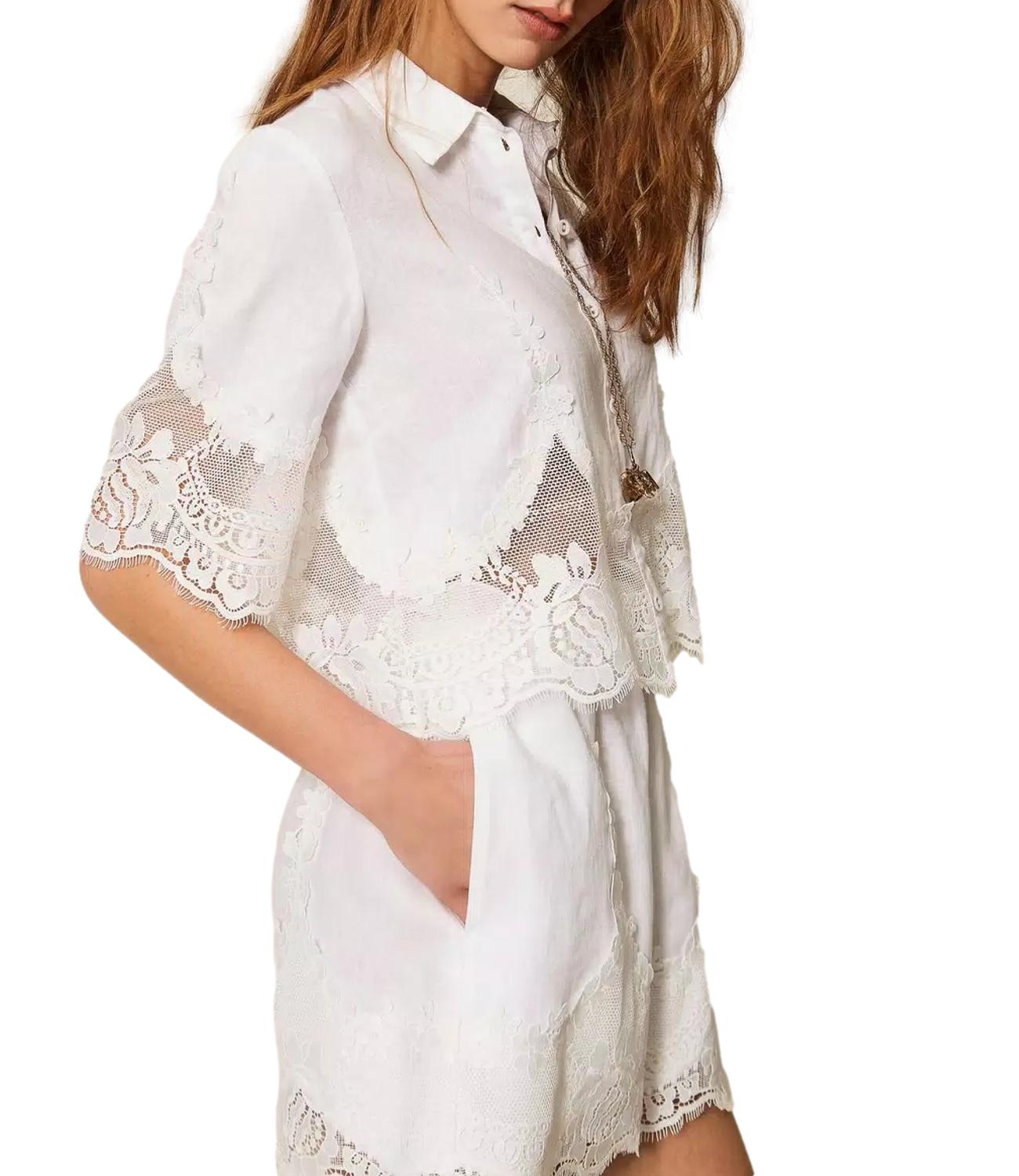 Twinset Camicia Pizzo Bianco Ottico Donna
