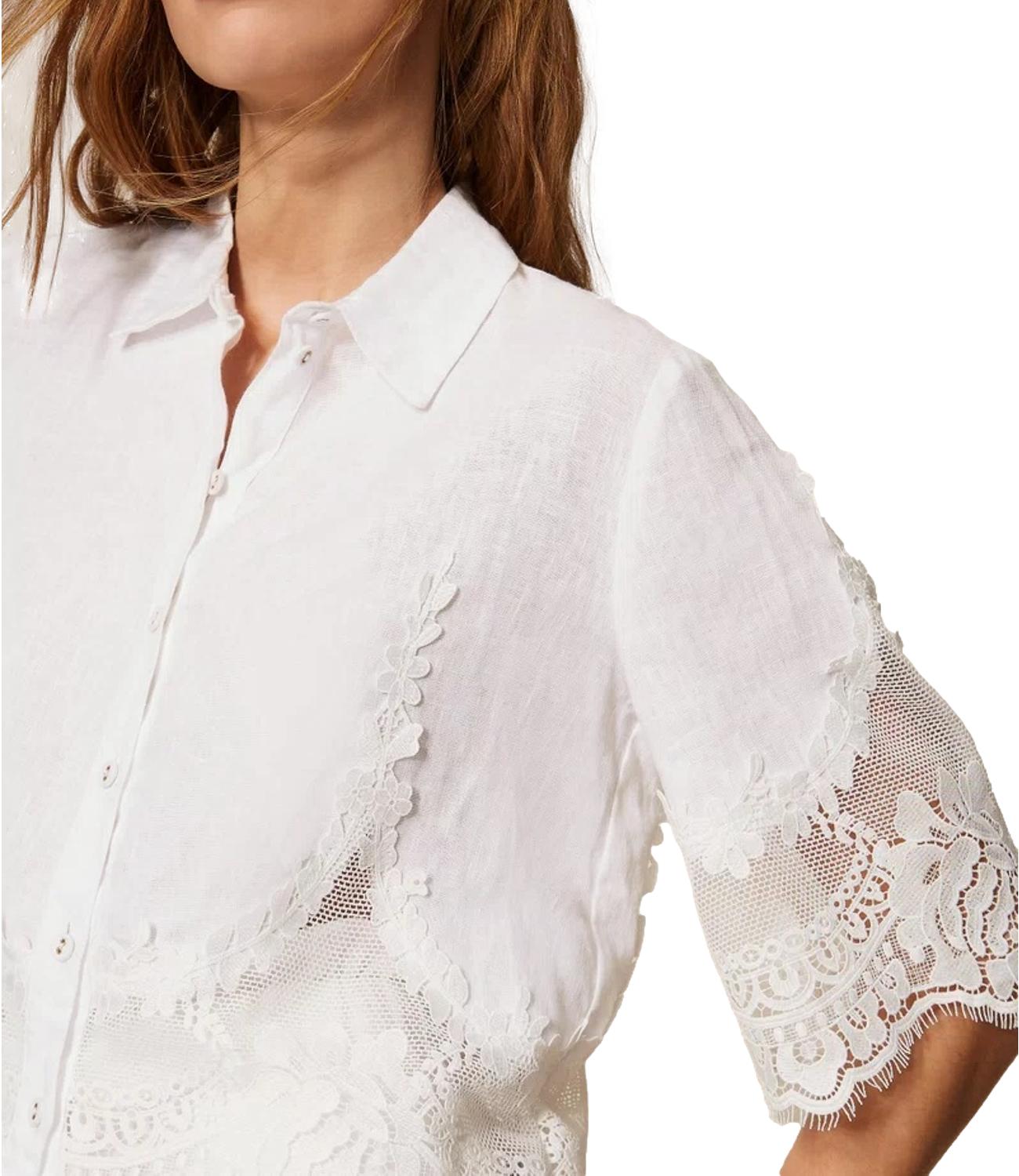 Twinset Camicia Pizzo Bianco Ottico Donna
