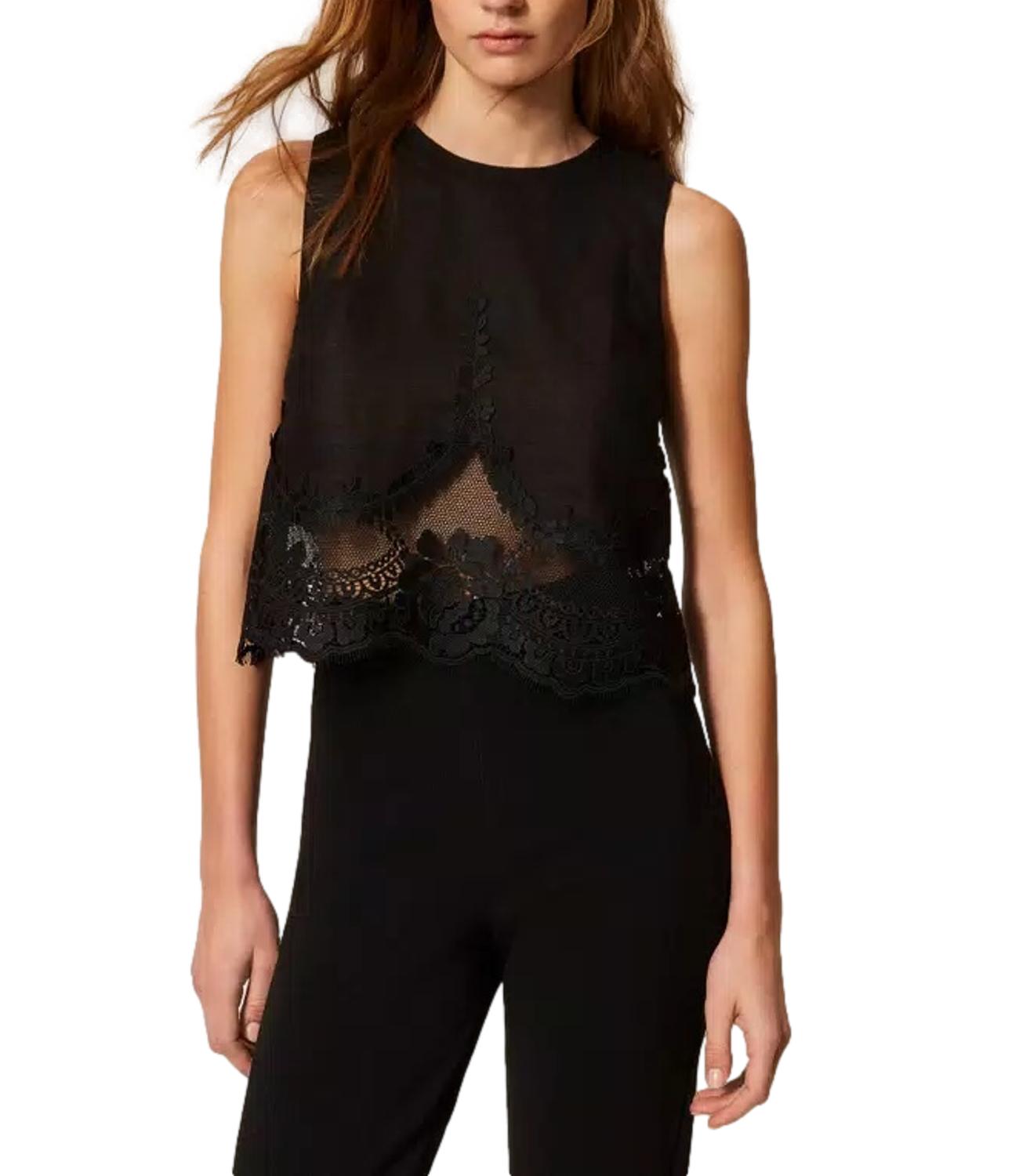 Twinset Top Pizzo Nero Donna