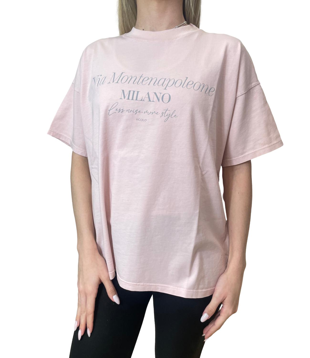 Vicolo T-shirt Stampa Rosa Donna