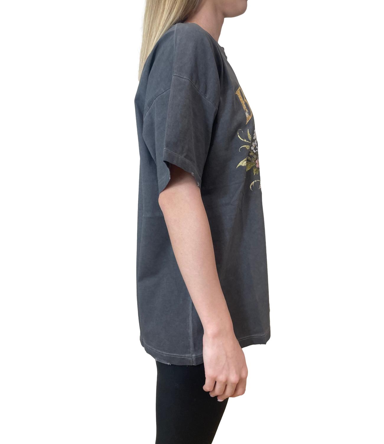 Vicolo T-Shirt Fiori Nera Donna