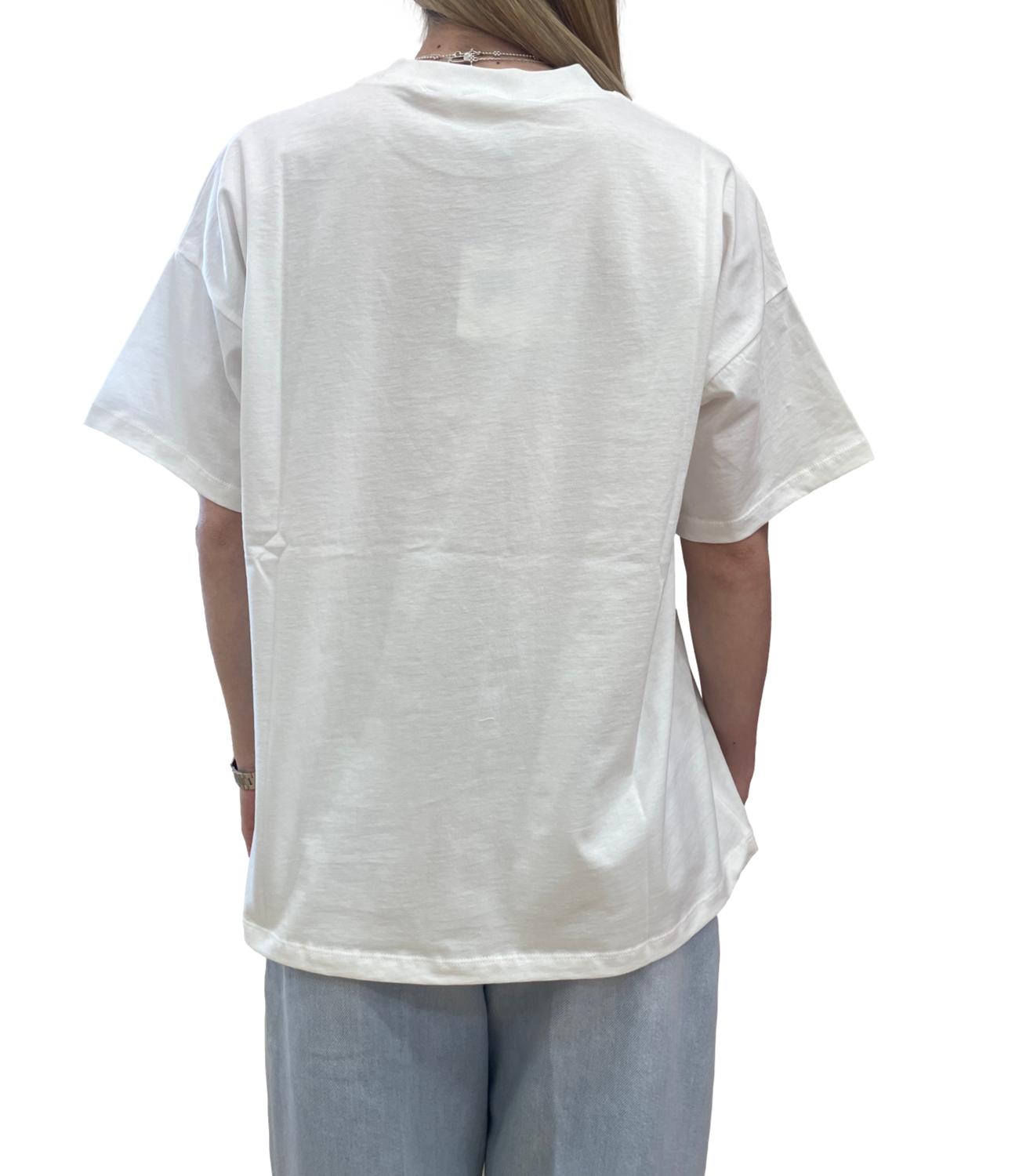 Vicolo T-shirt Bianca Stampa Blu Donna
