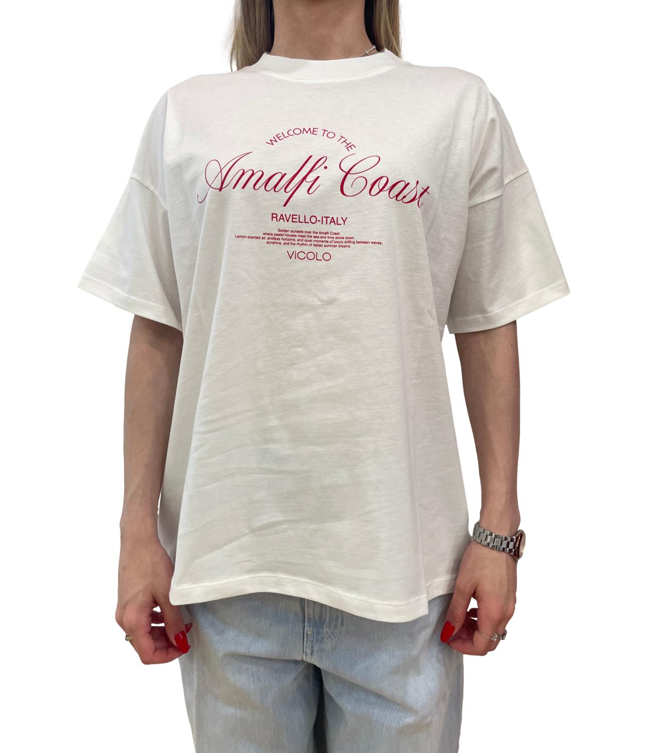 Vicolo T-shirt Bianca Stampa Rossa Donna