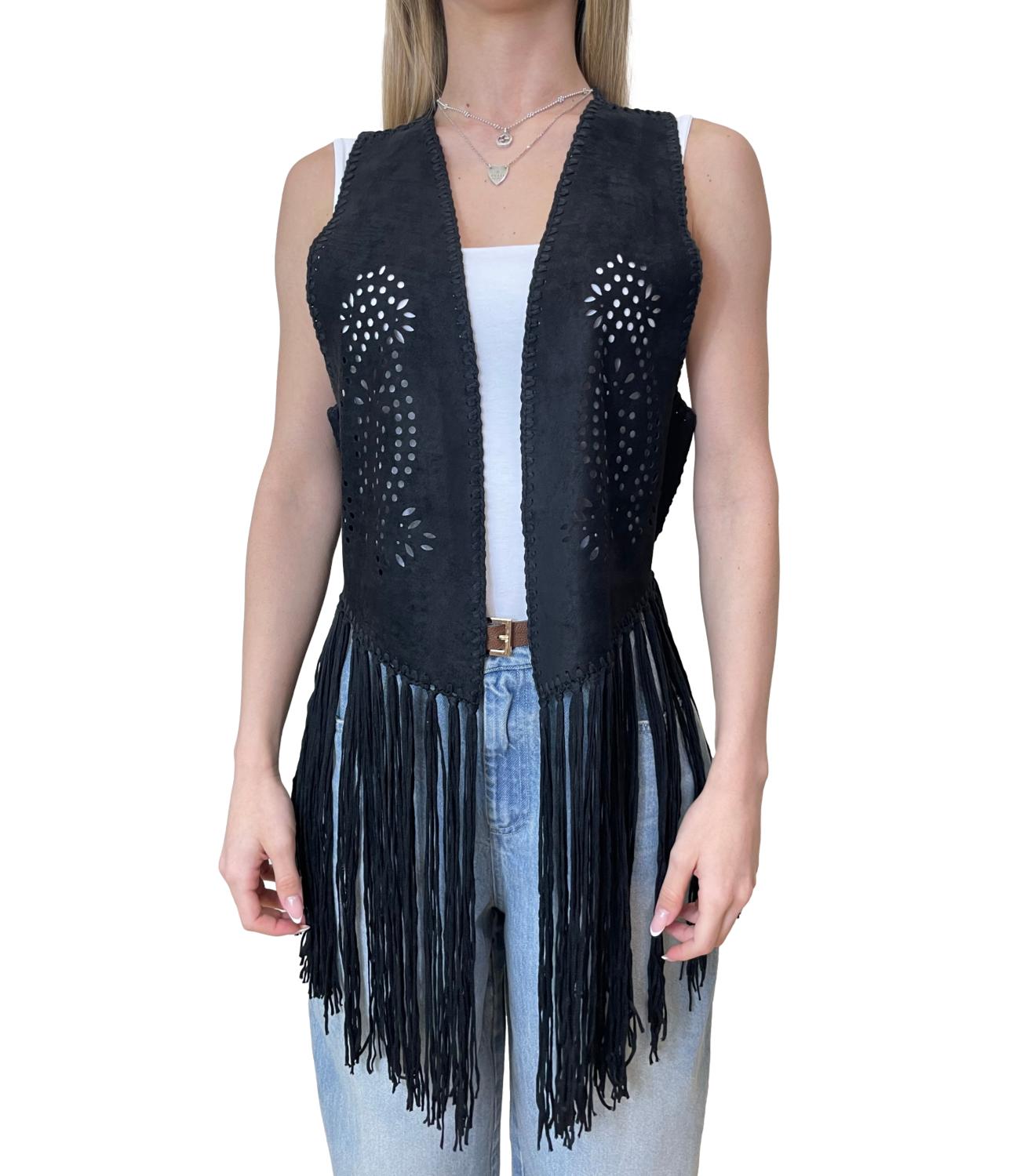 Vicolo Giacca Frange Nero Donna