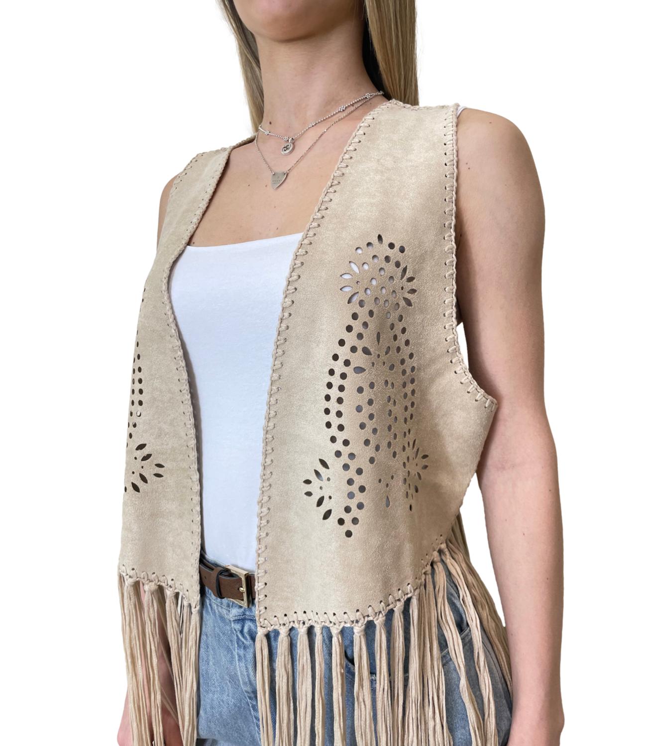 Vicolo Giacca Frange Panna Donna