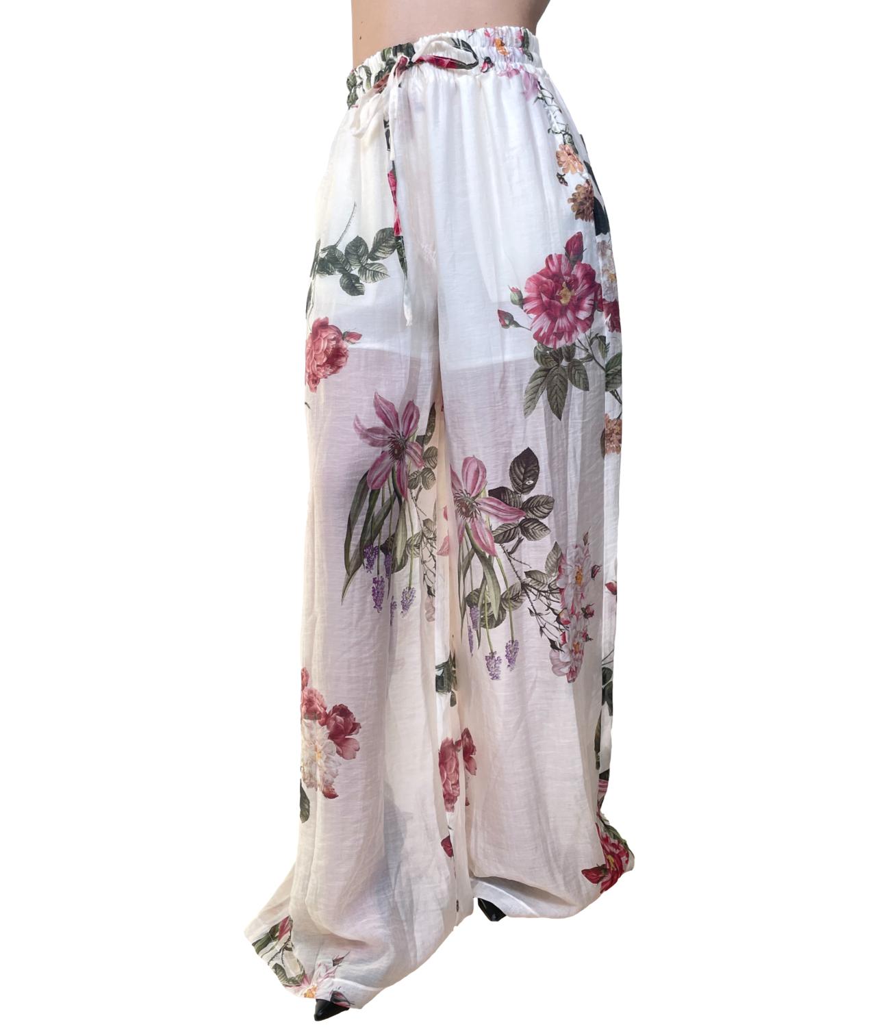 Vicolo Pantalone Burro Floreale Donna
