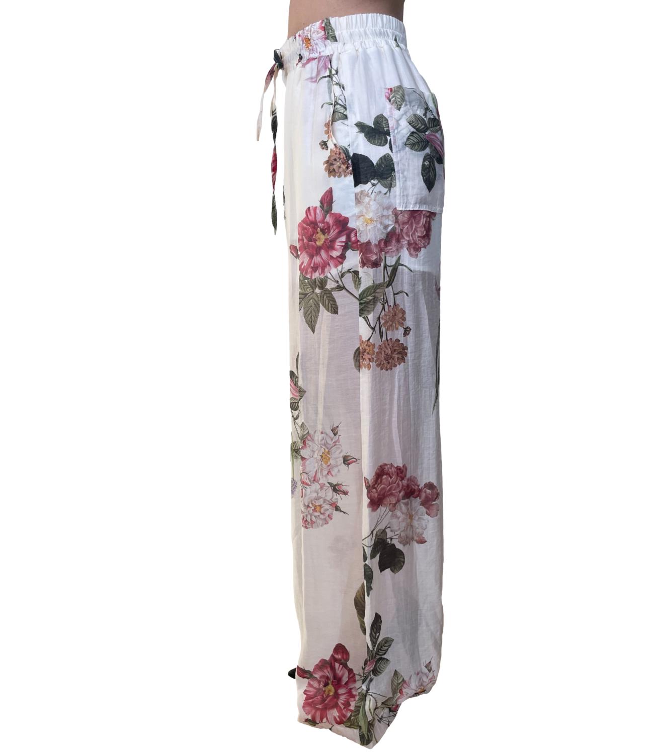 Vicolo Pantalone Burro Floreale Donna