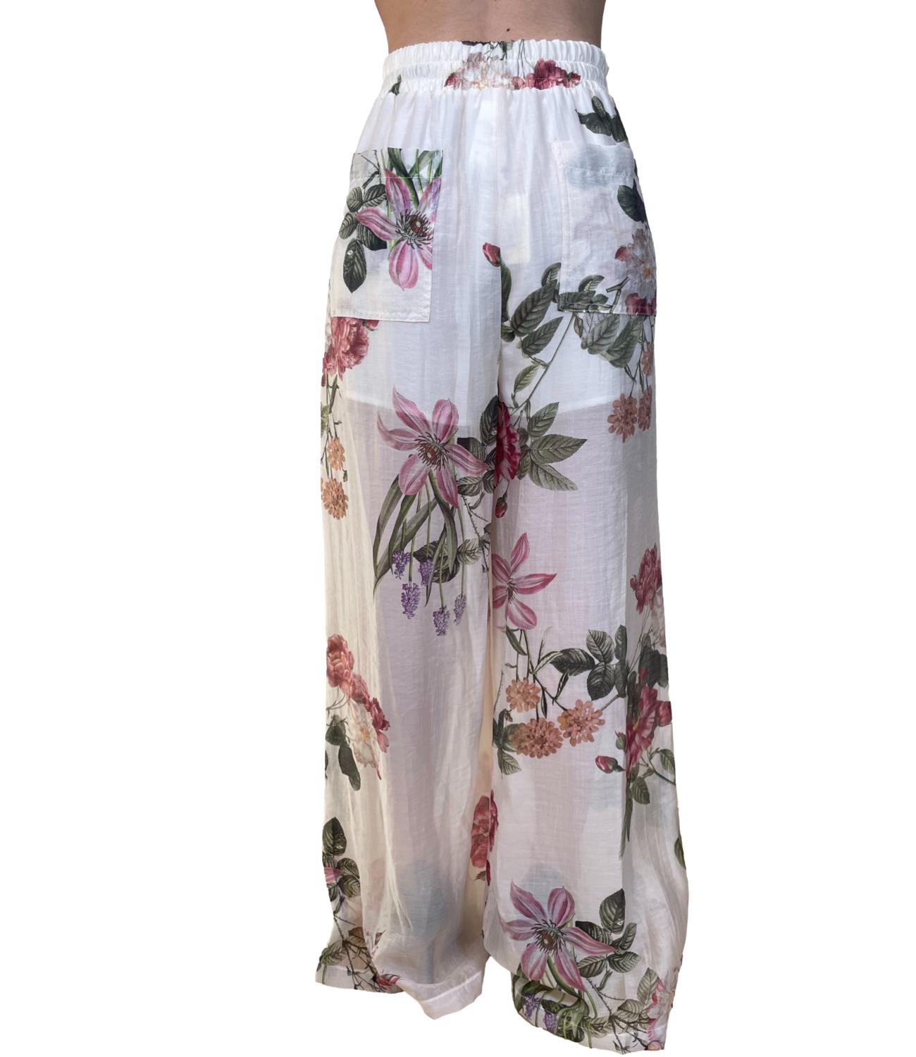 Vicolo Pantalone Burro Floreale Donna
