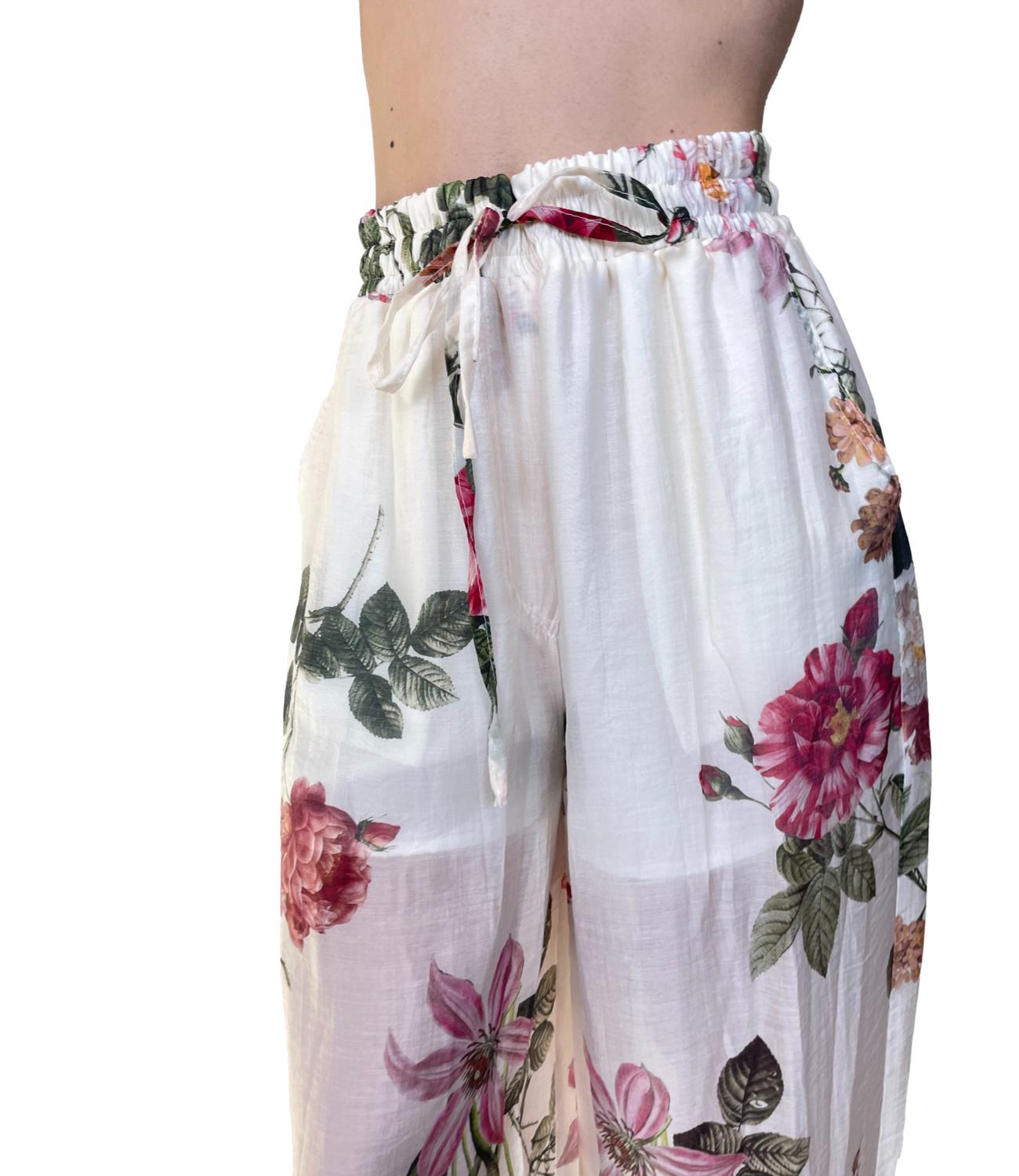 Vicolo Pantalone Burro Floreale Donna