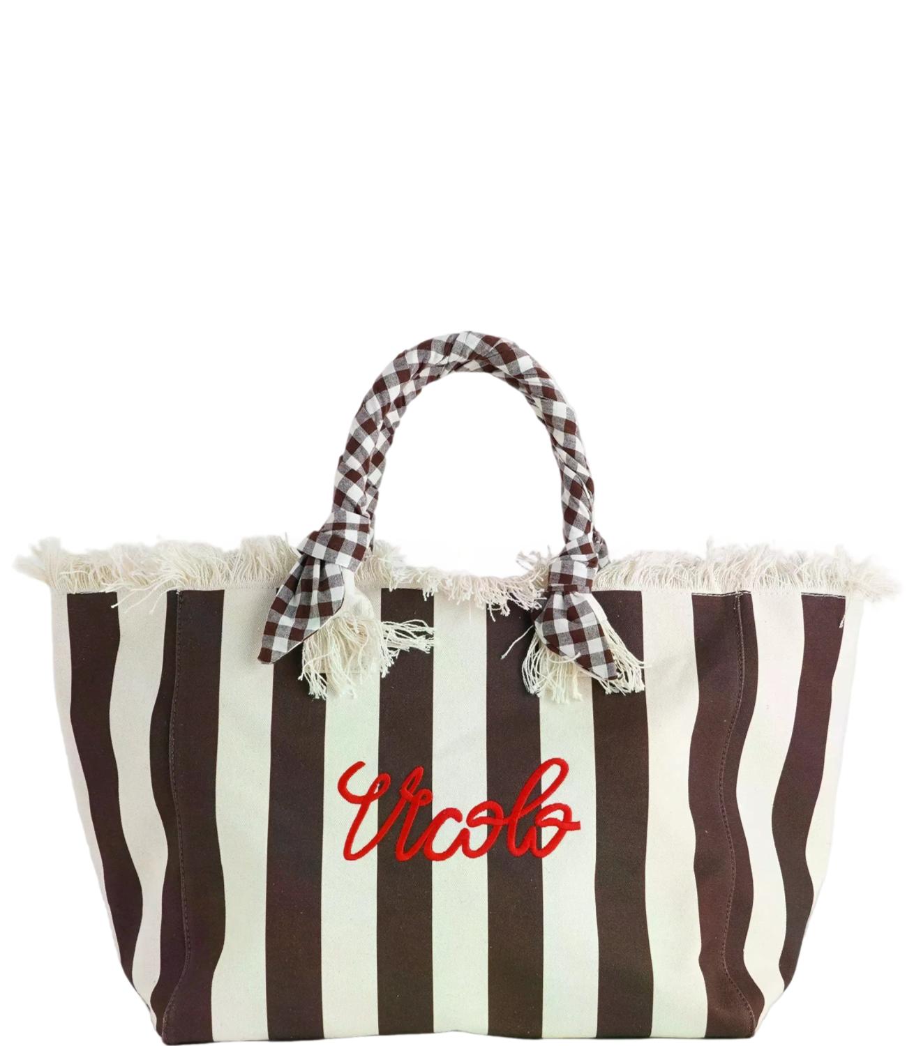 Vicolo Borsa Maxi Ibiza Stripes Moro/Burro