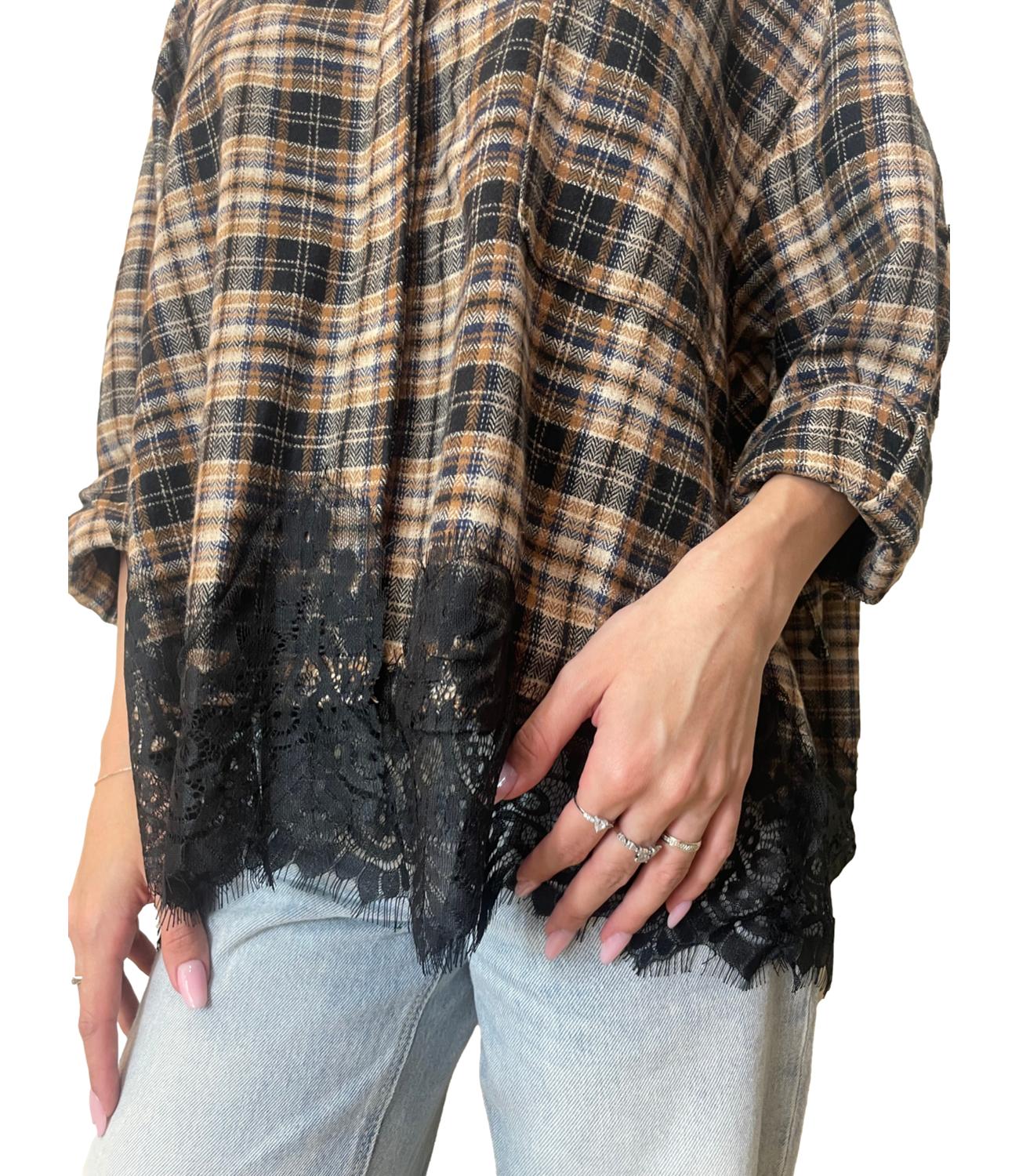 Motel Camicia Check Nero Donna