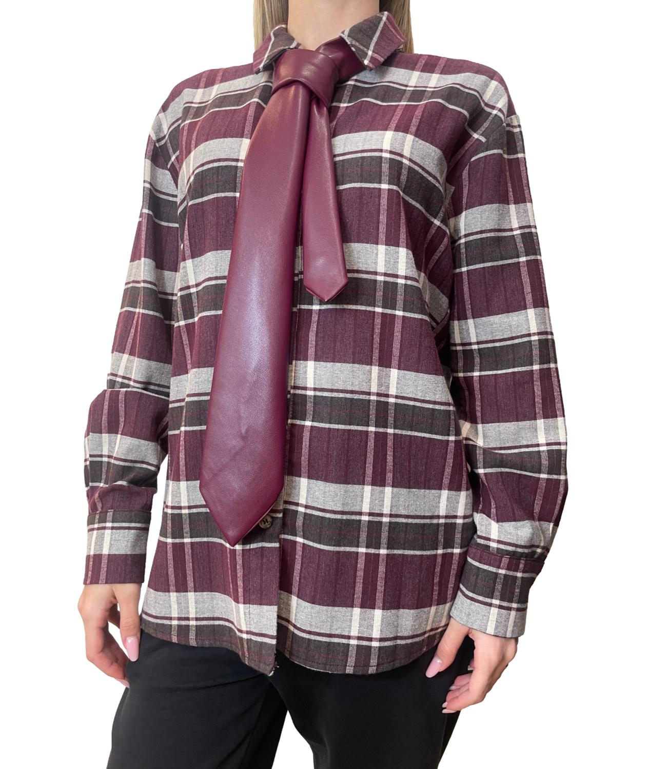 Motel Camicia Check C/Cravatta Bordeaux Donna