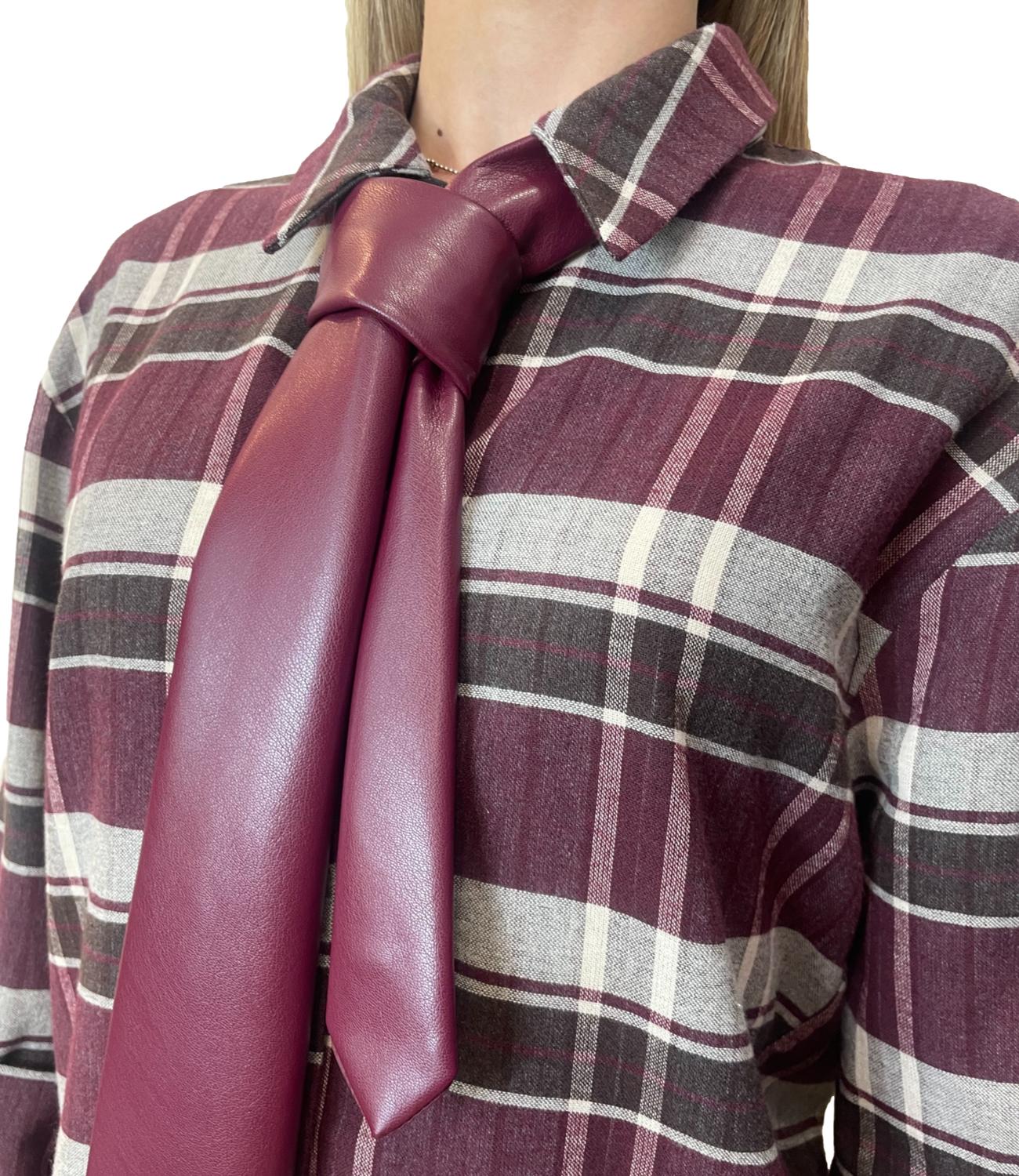 Motel Camicia Check C/Cravatta Bordeaux Donna