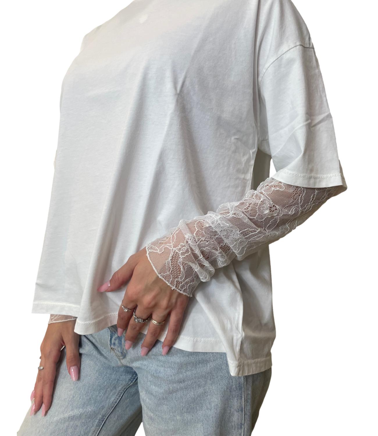 Susy Mix T-shirt Pizzo Latte Donna