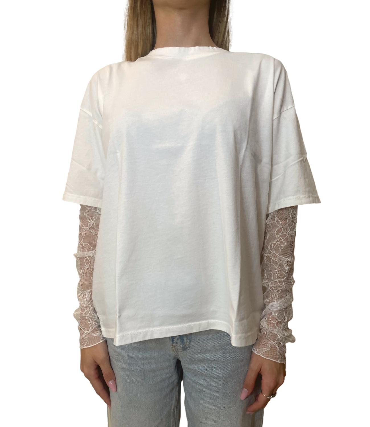 Susy Mix T-shirt Pizzo Latte Donna