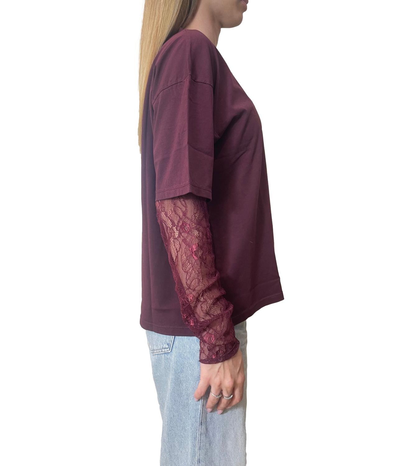 Susy Mix T-shirt Pizzo Vino Donna