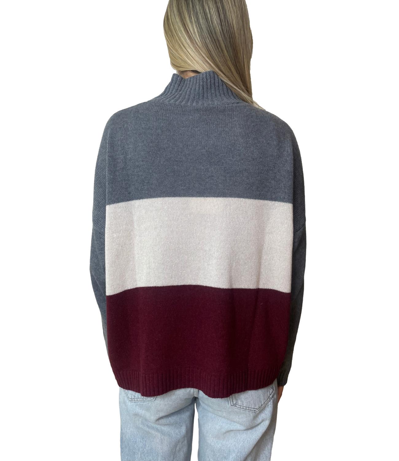 Susy Mix Maglia Lupetto Riga Grigio Donna