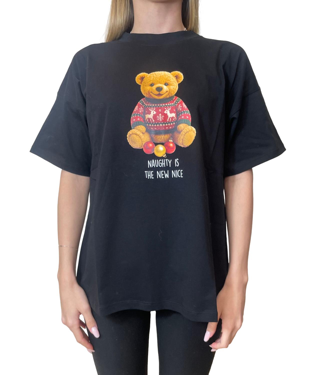 Vicolo T-shirt Stampa Orsetto Nero Donna