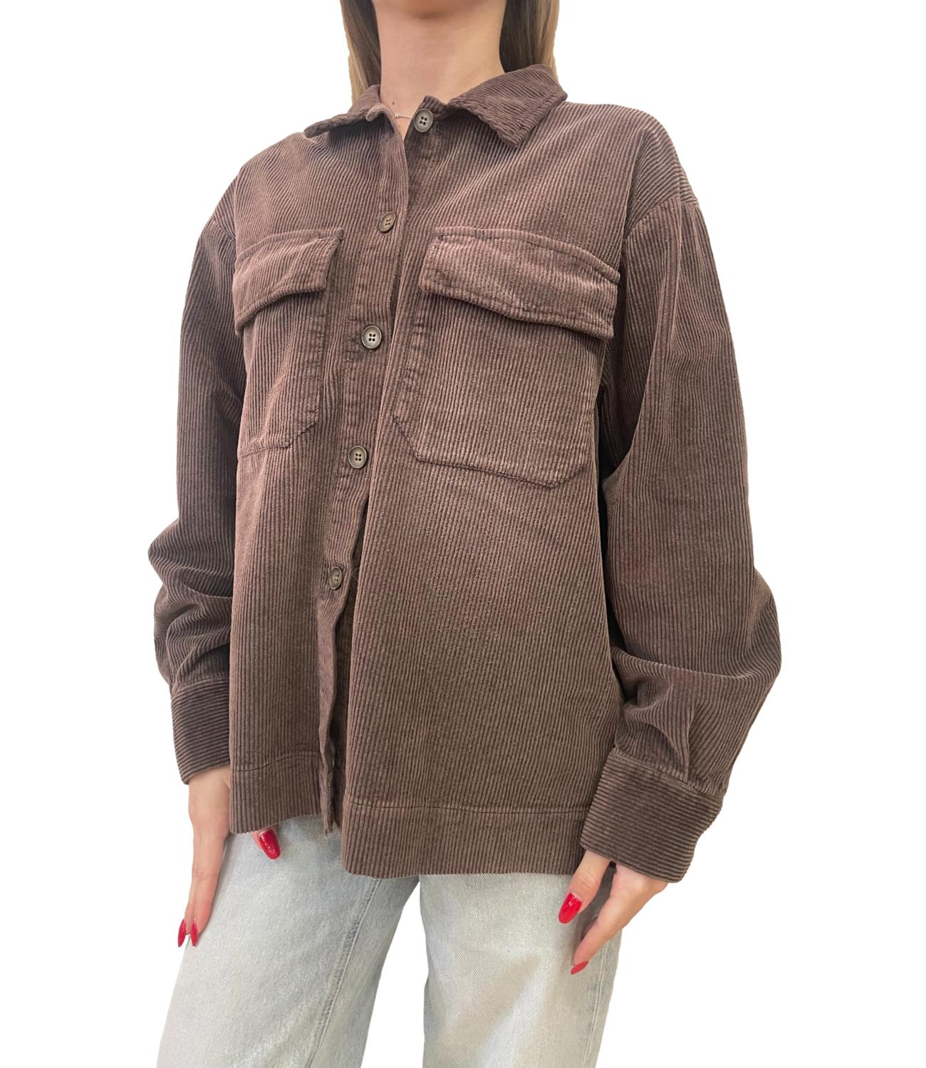 Vicolo Camicia Velluto Marrone Donna