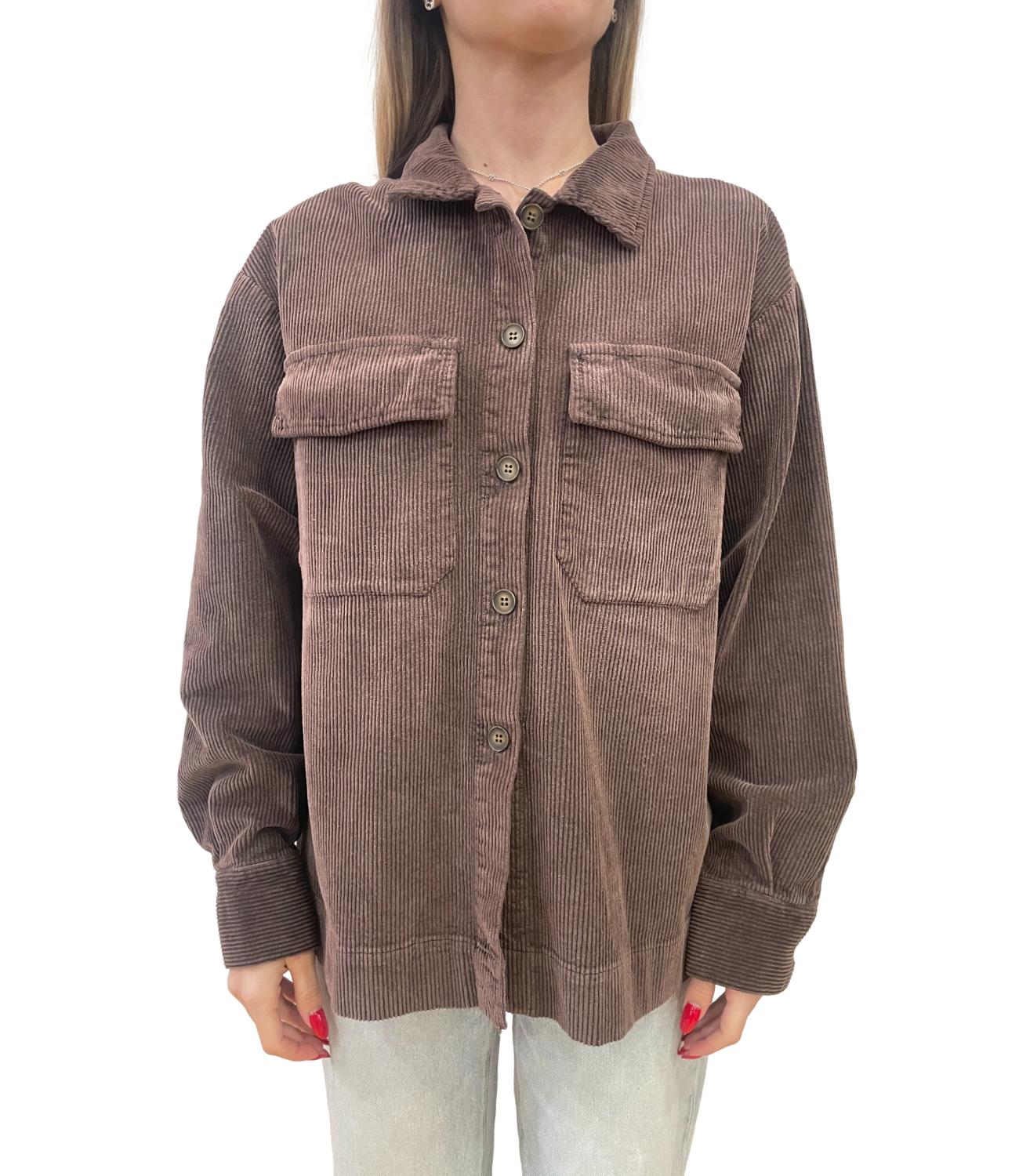 Vicolo Camicia Velluto Marrone Donna