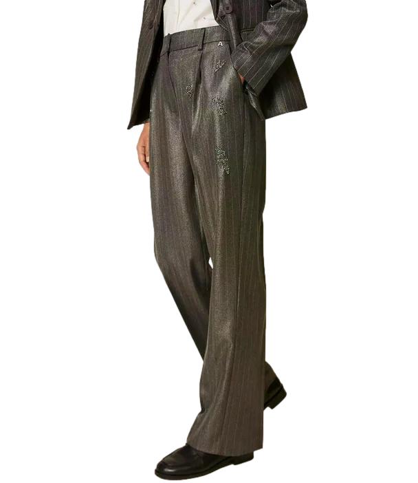 Actitude Twinset Pantalone Antracite Spalmato da Donna