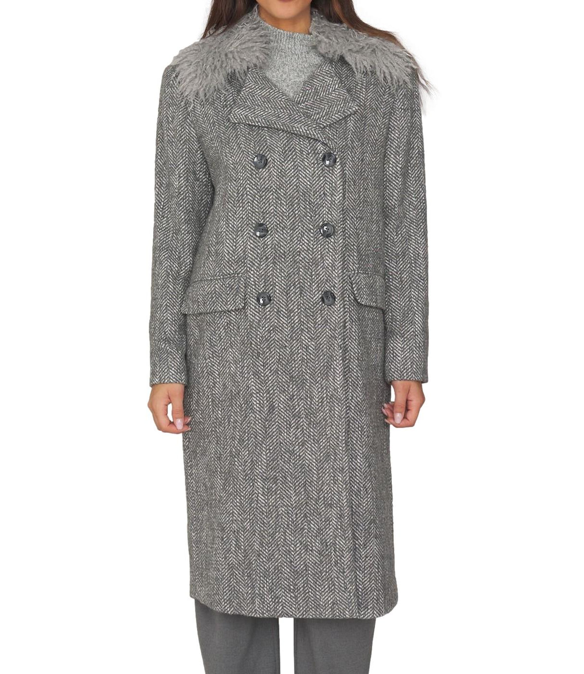 Actitude Twinset Cappotto Grey Herringbone Donna