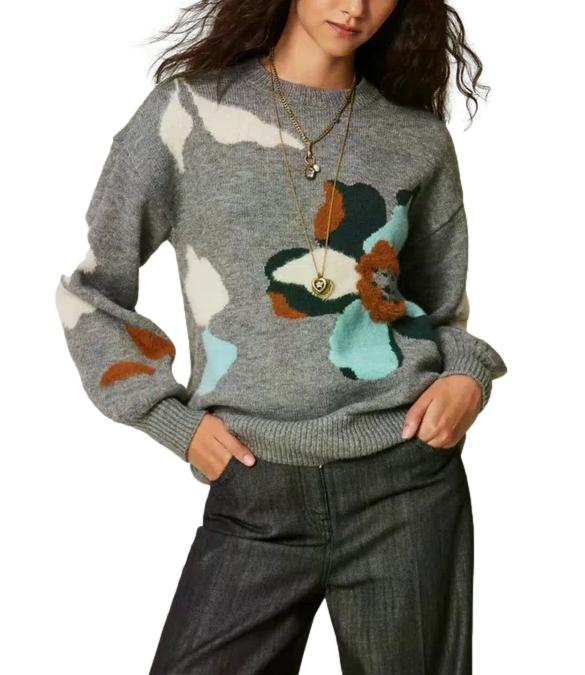 Actitude Twinset Maglia Intarsio Grigio Medio Mel./sme da Donna